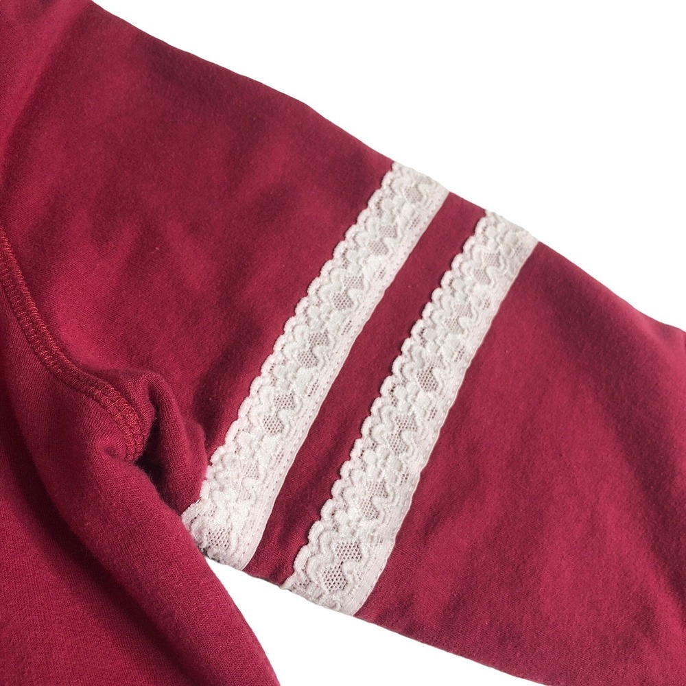 Arkansas Razorbacks Hoodie Women L Red Geometric Lace Split Neck Pocket Pullover - Picture 6 of 15